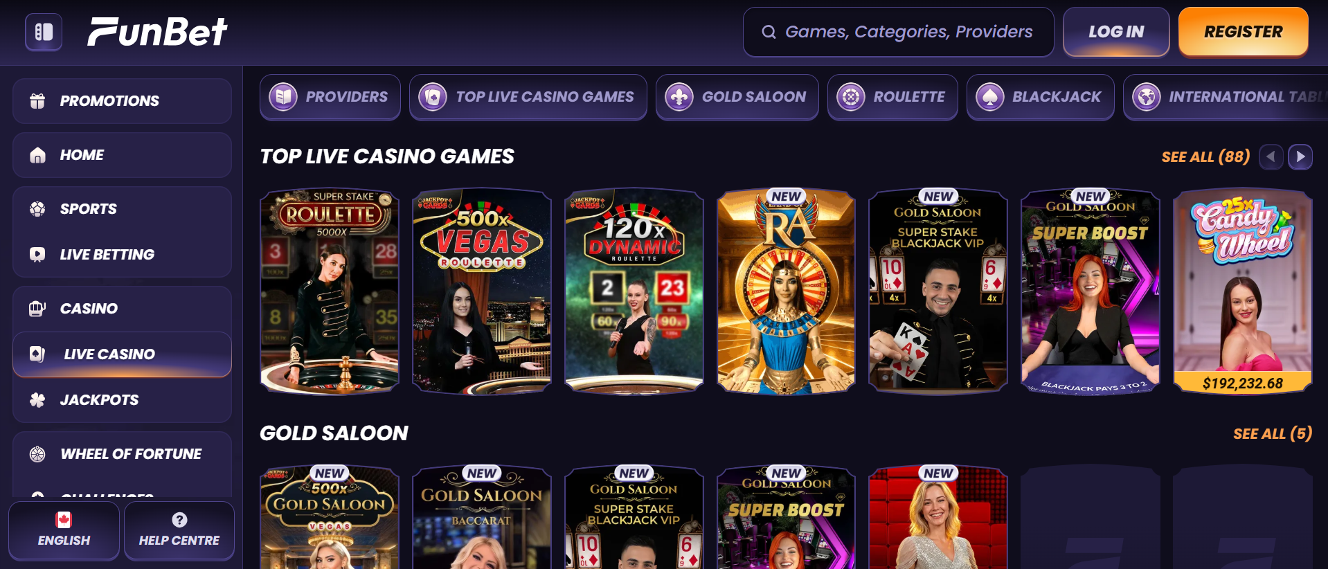 FunBet Casino Seite
